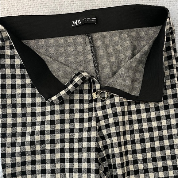 ZARA Black and White Checkered Stretch Pants SZ M Zipper Front - Picture 7 of 14